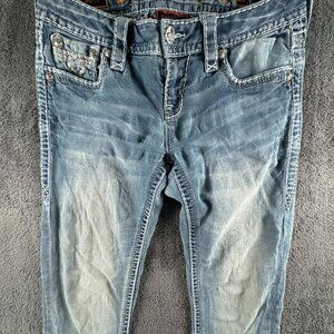 ROCK REVIVAL Women BETTY Straight Designer Blue Jeans Embellished Size 27 Adult